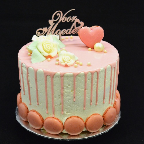 DRIP & MACARONS CAKE - Roze